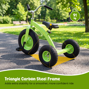 Kids Tricycle, Carbon Steel Toddler Bike Toys with 15 Inch Inflatable Rubber Tires, Adjustable Handlebar & Seat