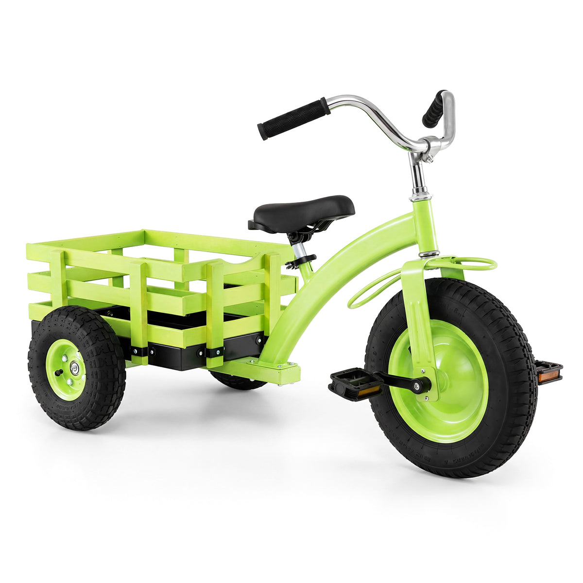 Kids Tricycle with Storage Basket, Carbon Steel Toddler Bike Toys with 15 Inch Inflatable Rubber Tires
