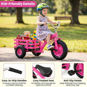 Kids Tricycle with Storage Basket, Carbon Steel Toddler Bike Toys with 15 Inch Inflatable Rubber Tires