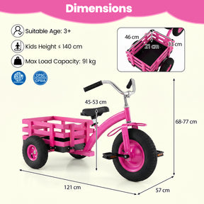 Kids Tricycle with Storage Basket, Carbon Steel Toddler Bike Toys with 15 Inch Inflatable Rubber Tires
