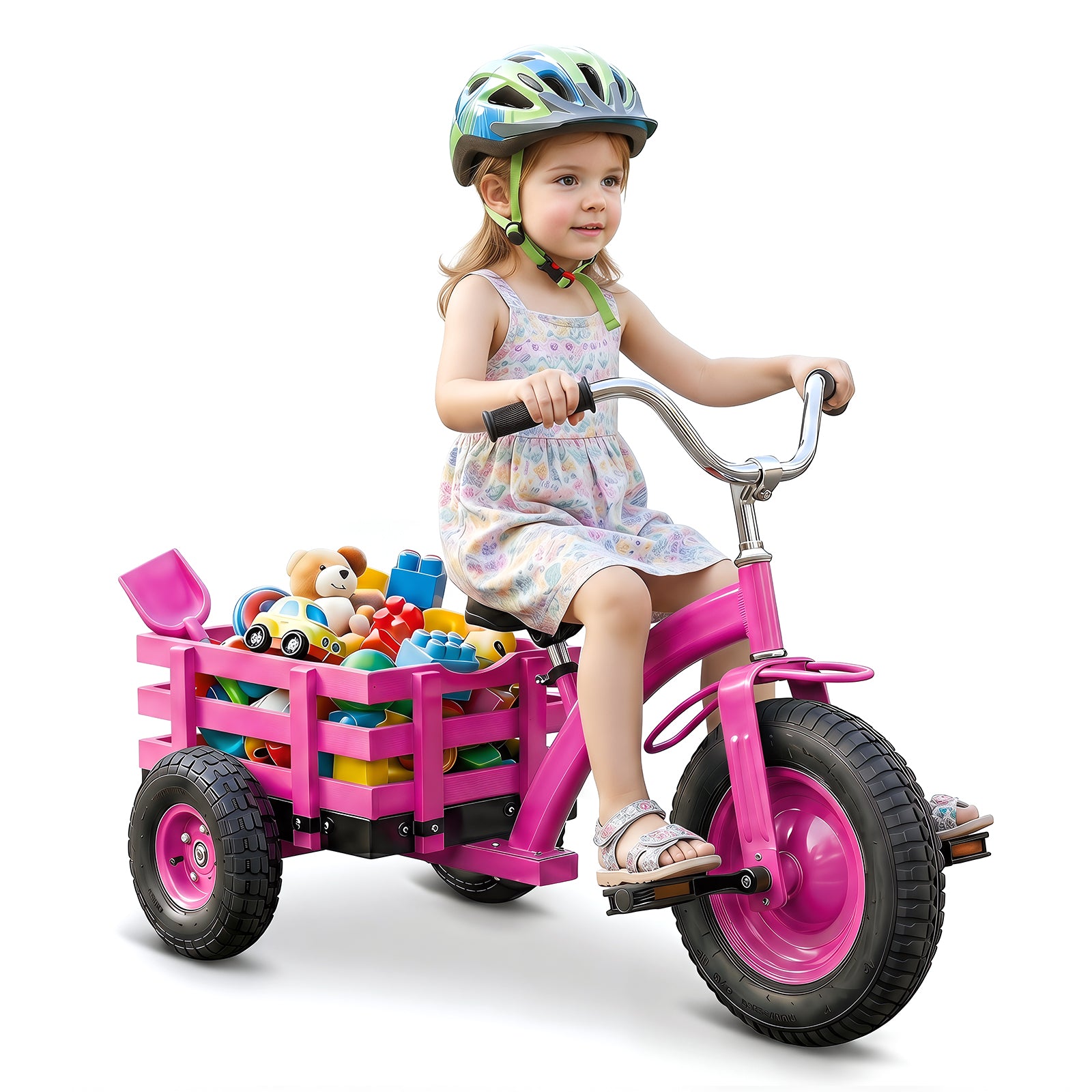 Kids Tricycle with Storage Basket, Carbon Steel Toddler Bike Toys with 15 Inch Inflatable Rubber Tires