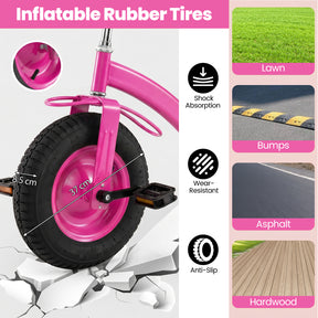 Kids Tricycle with Storage Basket, Carbon Steel Toddler Bike Toys with 15 Inch Inflatable Rubber Tires