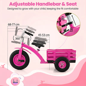 Kids Tricycle with Storage Basket, Carbon Steel Toddler Bike Toys with 15 Inch Inflatable Rubber Tires