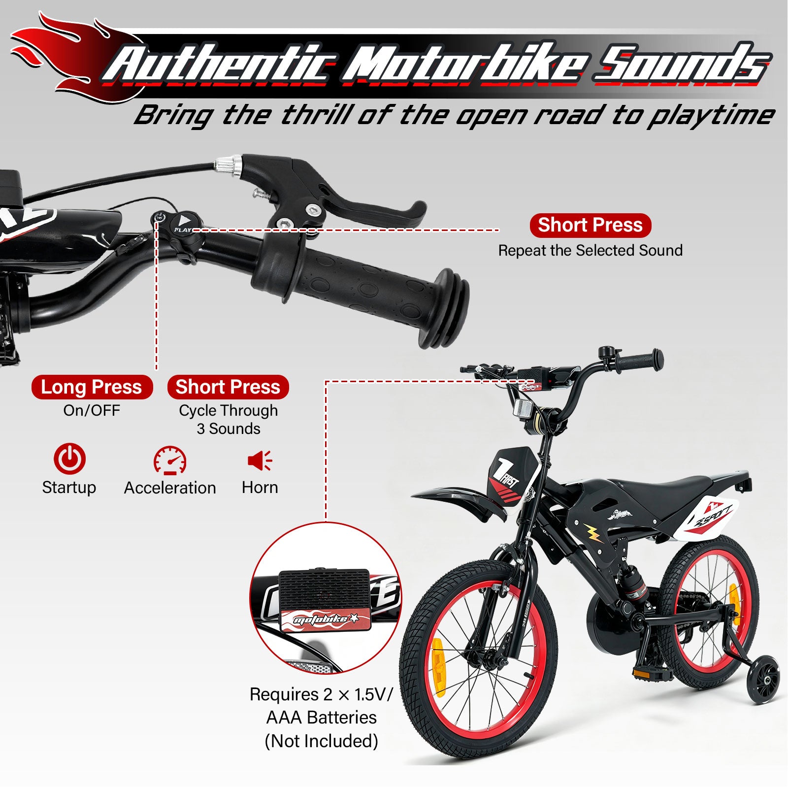 16" Motocross Style Kids Bike w/ Motorbike Sound Effects