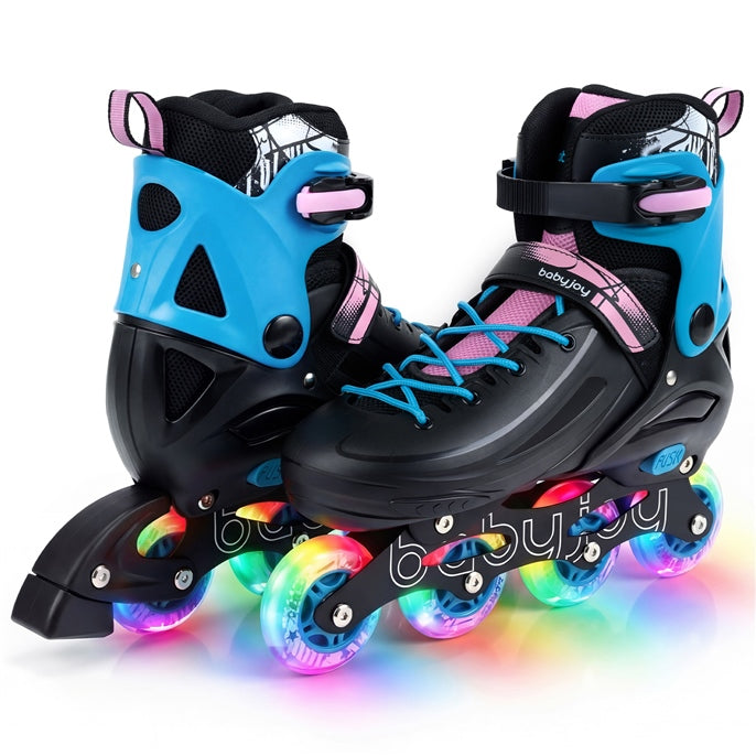 Kids Inline Skates for Boys Girls, 4-Size Adjustable Light-Up Roller Skates with Illuminating Wheels & Safety Support for Beginners Indoor & Outdoor Skating, Ideal Birthday Gift for Toddlers Ages 7-9