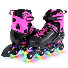 Kids Inline Skates for Boys Girls, 4-Size Adjustable Light-Up Roller Skates with Illuminating Wheels & Safety Support for Beginners Indoor & Outdoor Skating, Ideal Birthday Gift for Toddlers Ages 5-7