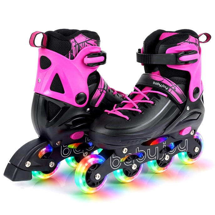 Kids Inline Skates for Boys Girls, 4-Size Adjustable Light-Up Roller Skates with Illuminating Wheels & Safety Support for Beginners Indoor & Outdoor Skating, Ideal Birthday Gift for Toddlers Ages 5-7