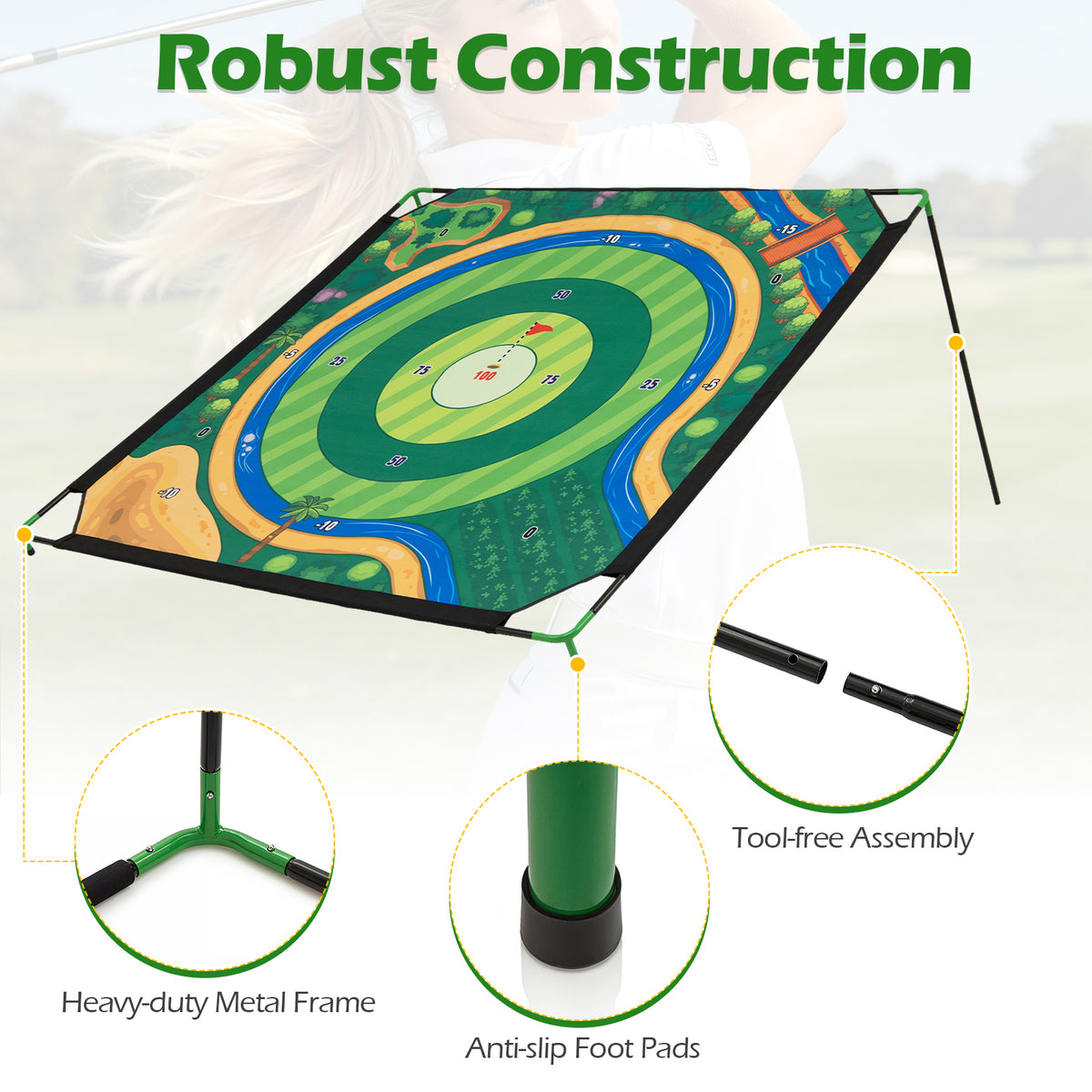 Golf Chipping Game Set, 181 x 181 cm Large Chipping Mat for Indoor & Outdoor Practice