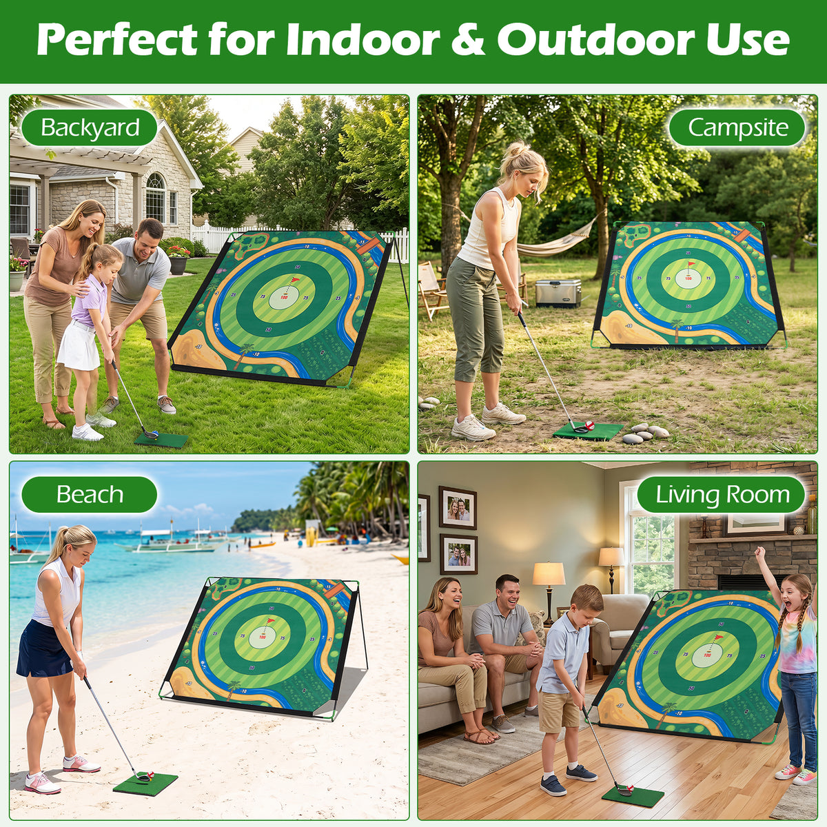 Golf Chipping Game Set, 181 x 181 cm Large Chipping Mat for Indoor & Outdoor Practice