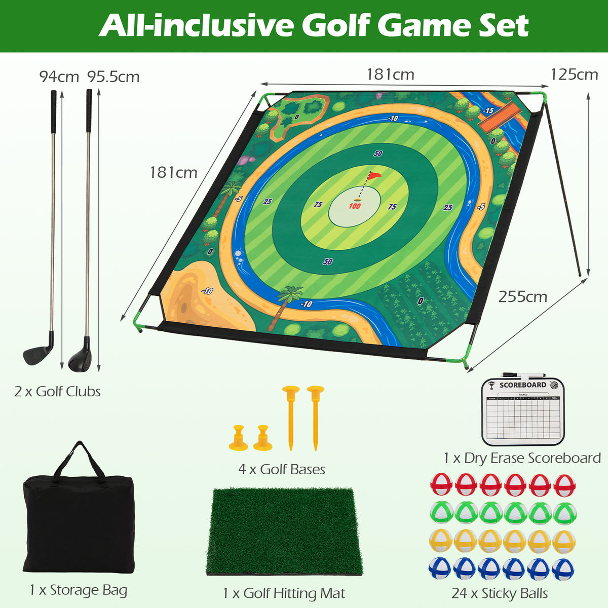 Golf Chipping Game Set, 181 x 181 cm Large Chipping Mat for Indoor & Outdoor Practice