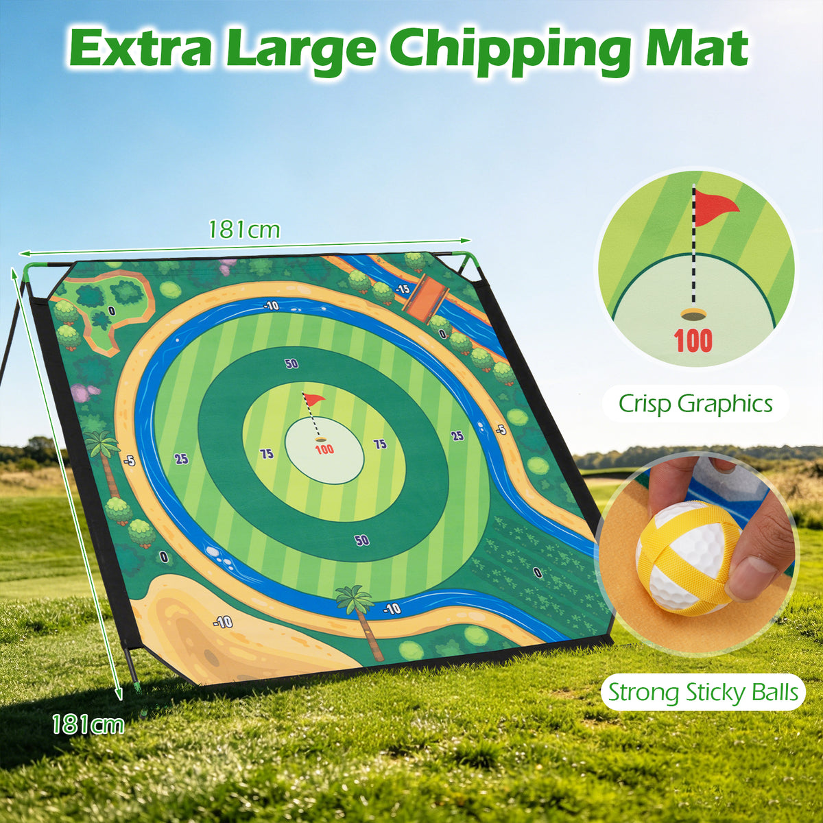 Golf Chipping Game Set, 181 x 181 cm Large Chipping Mat for Indoor & Outdoor Practice