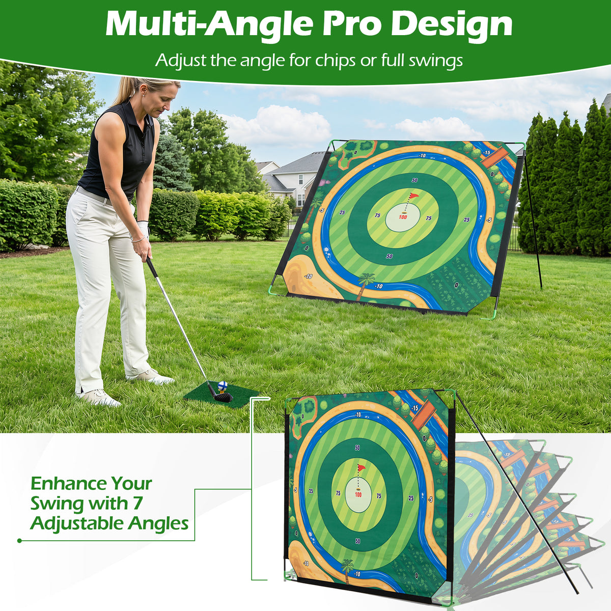 Golf Chipping Game Set, 181 x 181 cm Large Chipping Mat for Indoor & Outdoor Practice