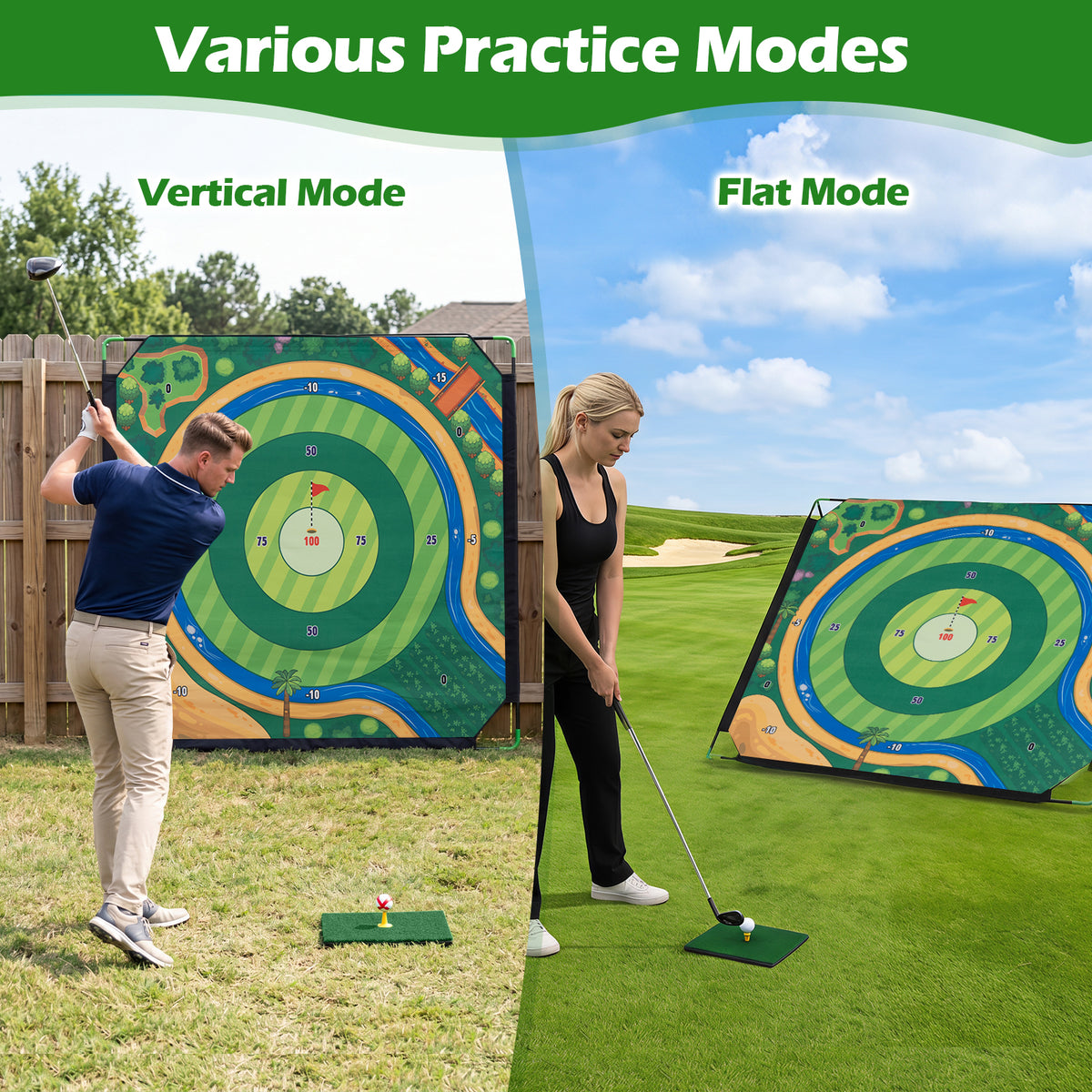 Golf Chipping Game Set, 181 x 181 cm Large Chipping Mat for Indoor & Outdoor Practice