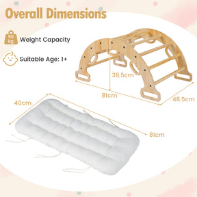 Wooden Rocking Climbing Arch with Cushion, 3-in-1 Montessori Kids Climber Rocker for Toddlers