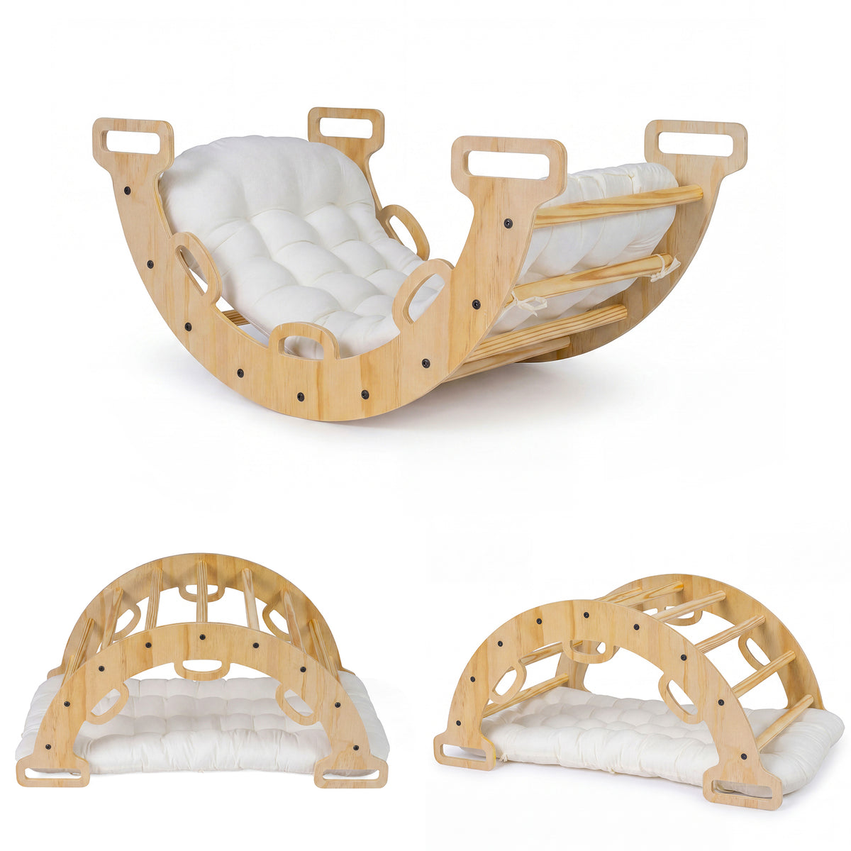 Wooden Rocking Climbing Arch with Cushion, 3-in-1 Montessori Kids Climber Rocker for Toddlers