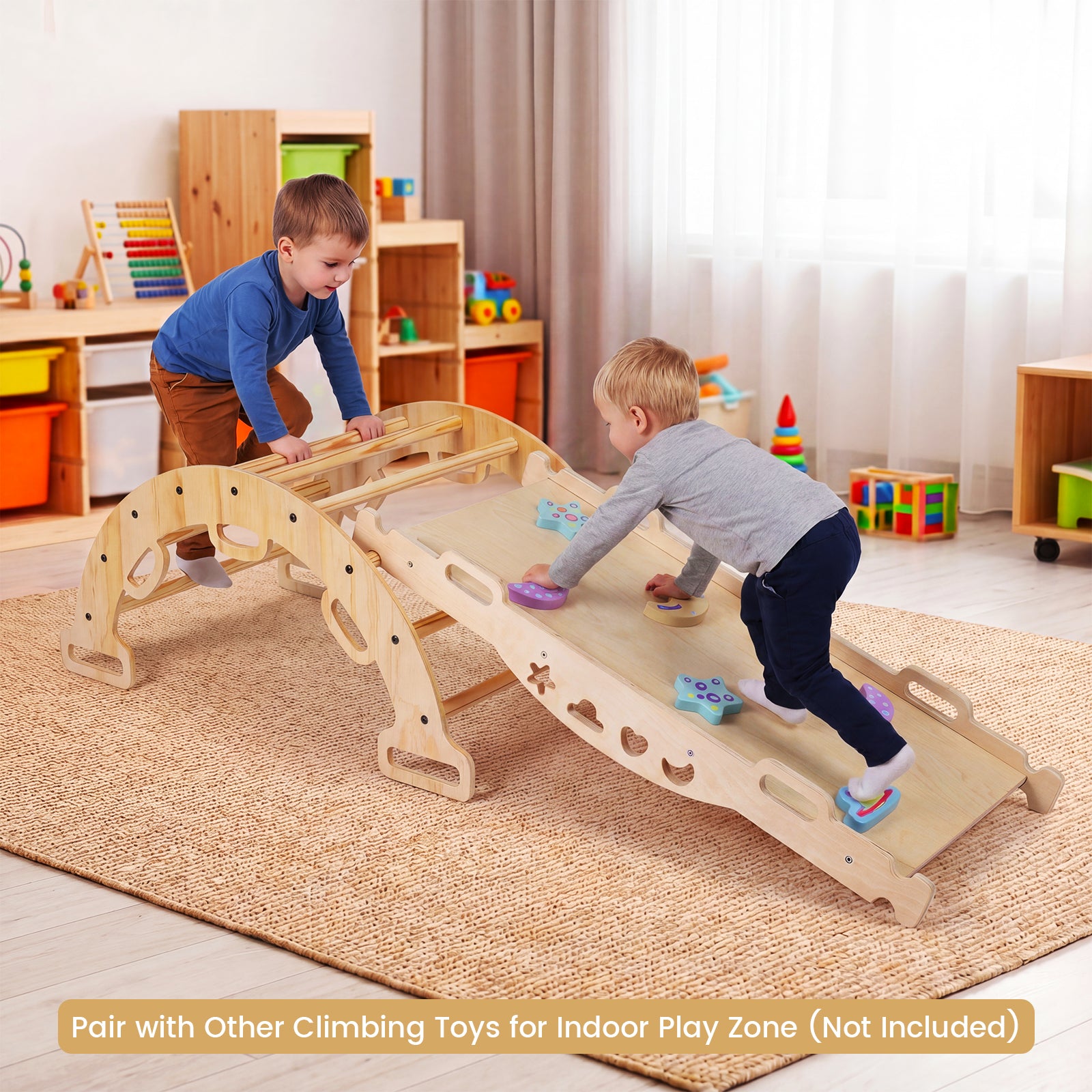 Wooden Rocking Climbing Arch with Cushion, 3-in-1 Montessori Kids Climber Rocker for Toddlers
