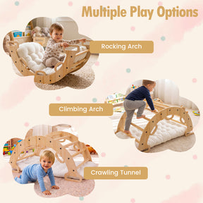 Wooden Rocking Climbing Arch with Cushion, 3-in-1 Montessori Kids Climber Rocker for Toddlers