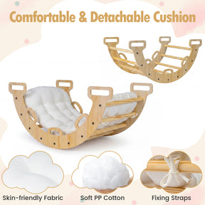 Wooden Rocking Climbing Arch with Cushion, 3-in-1 Montessori Kids Climber Rocker for Toddlers