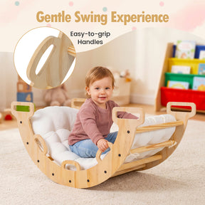 Wooden Rocking Climbing Arch with Cushion, 3-in-1 Montessori Kids Climber Rocker for Toddlers