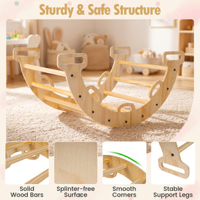 Wooden Rocking Climbing Arch with Cushion, 3-in-1 Montessori Kids Climber Rocker for Toddlers