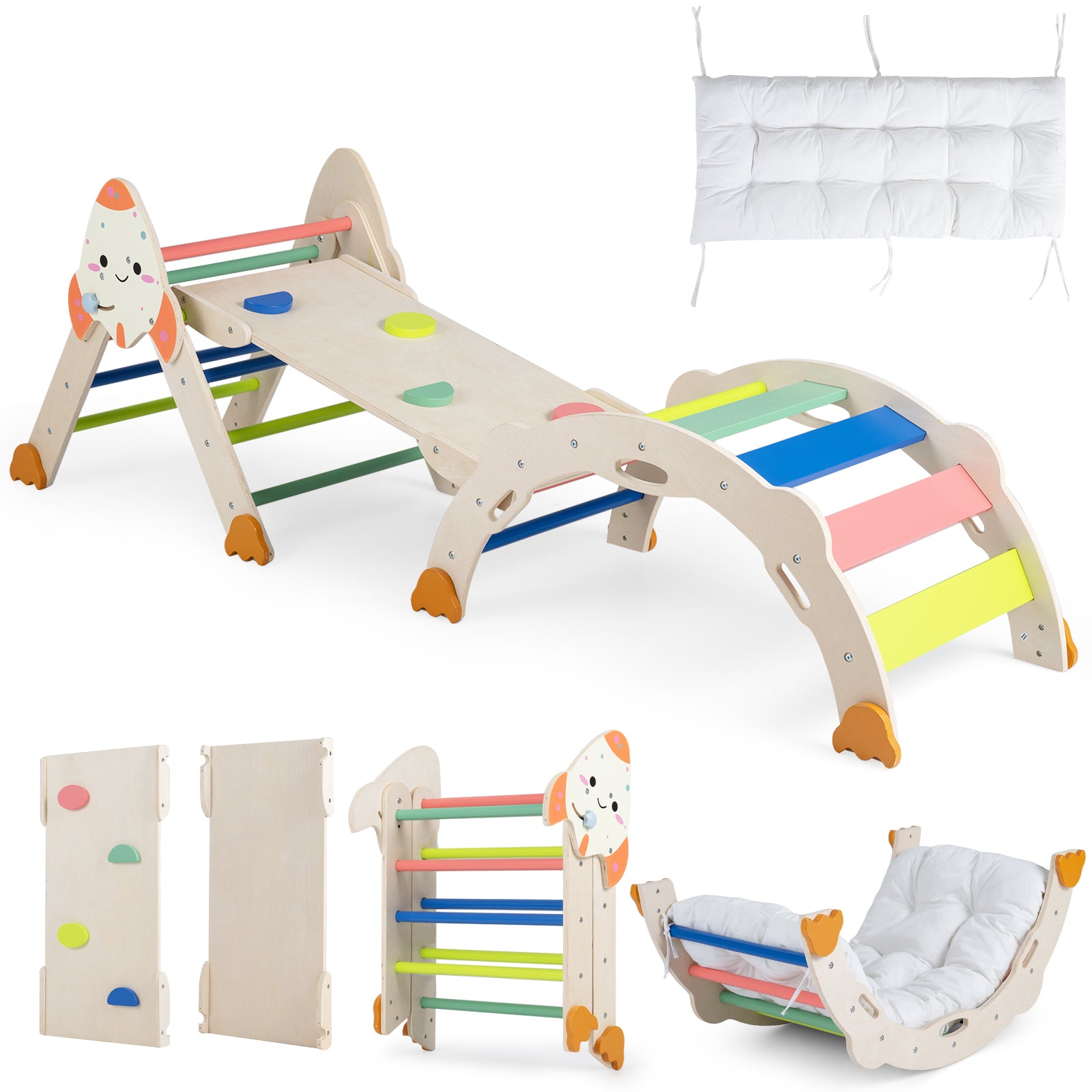 8-In-1 Pikler Triangle Set Rocket Themed, Kids 1+