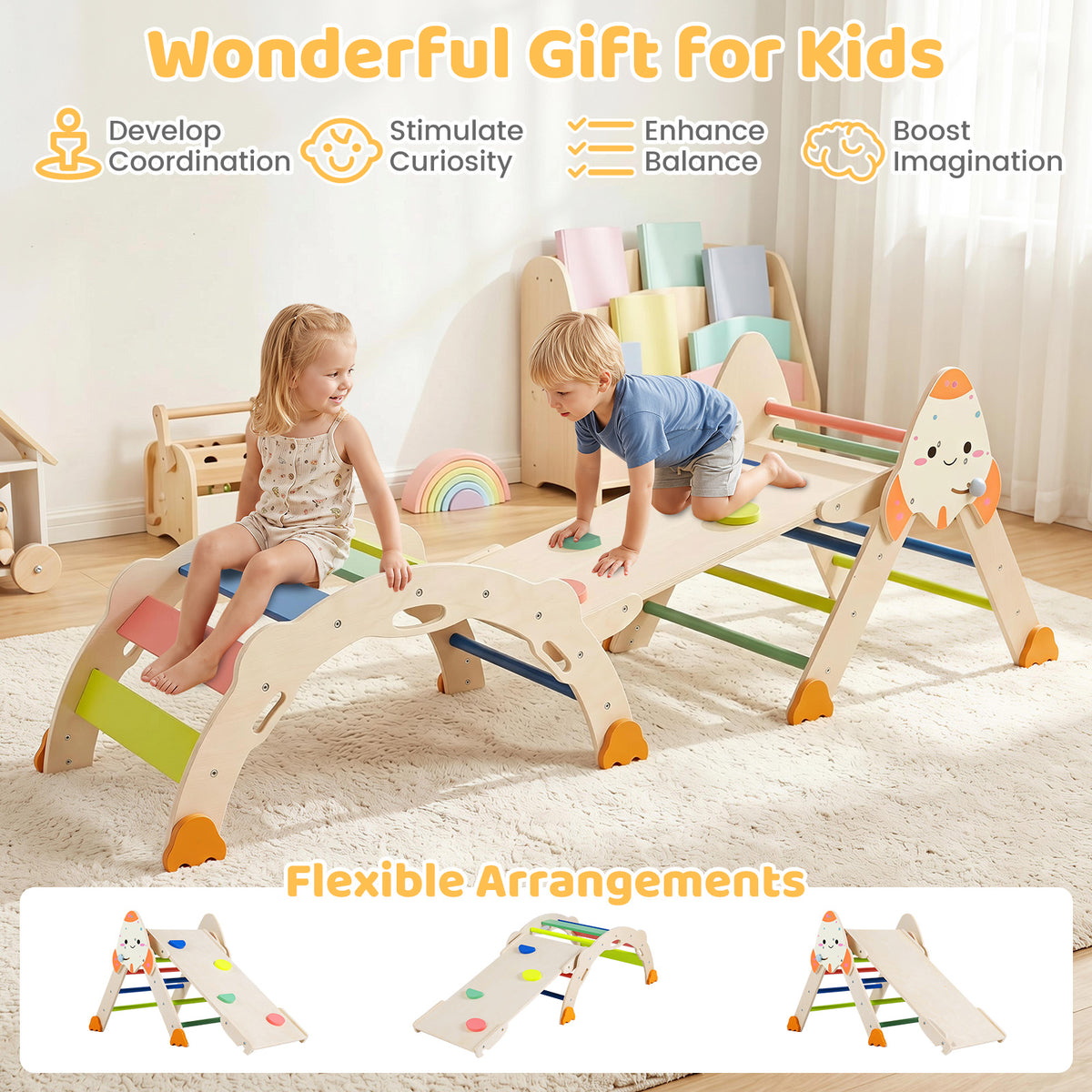 8-in-1 Climbing Toys for Toddlers, Rocket-Themed Montessori Arch Climber