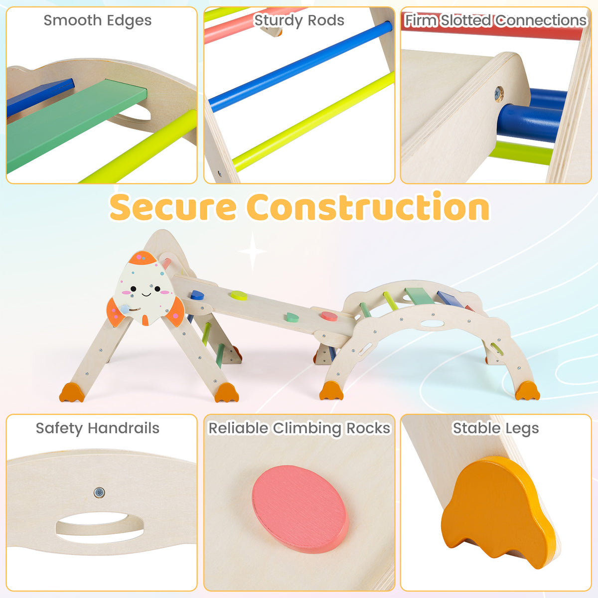 8-in-1 Climbing Toys for Toddlers, Rocket-Themed Montessori Arch Climber