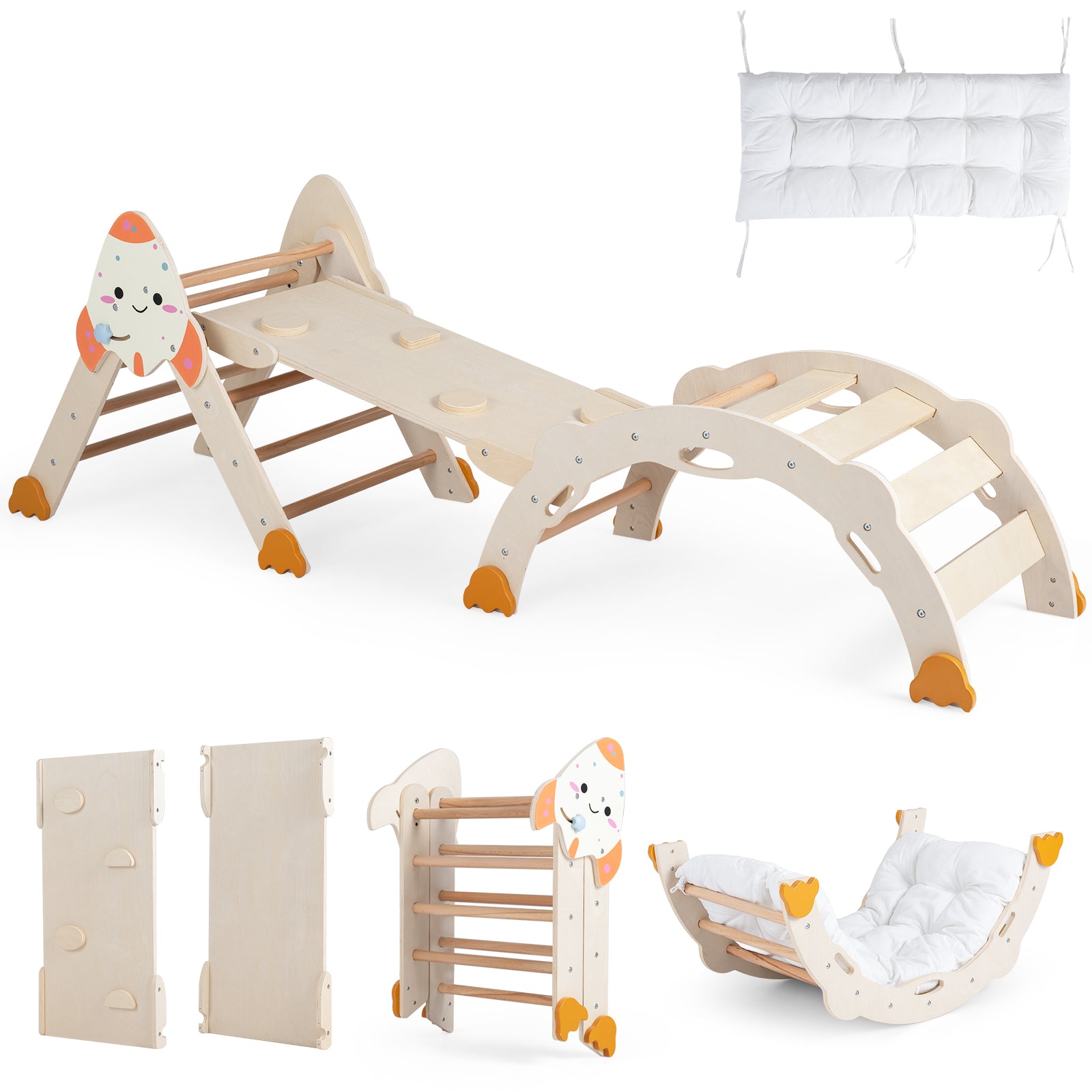 8-In-1 Pikler Triangle Set Rocket Themed, Kids 1+