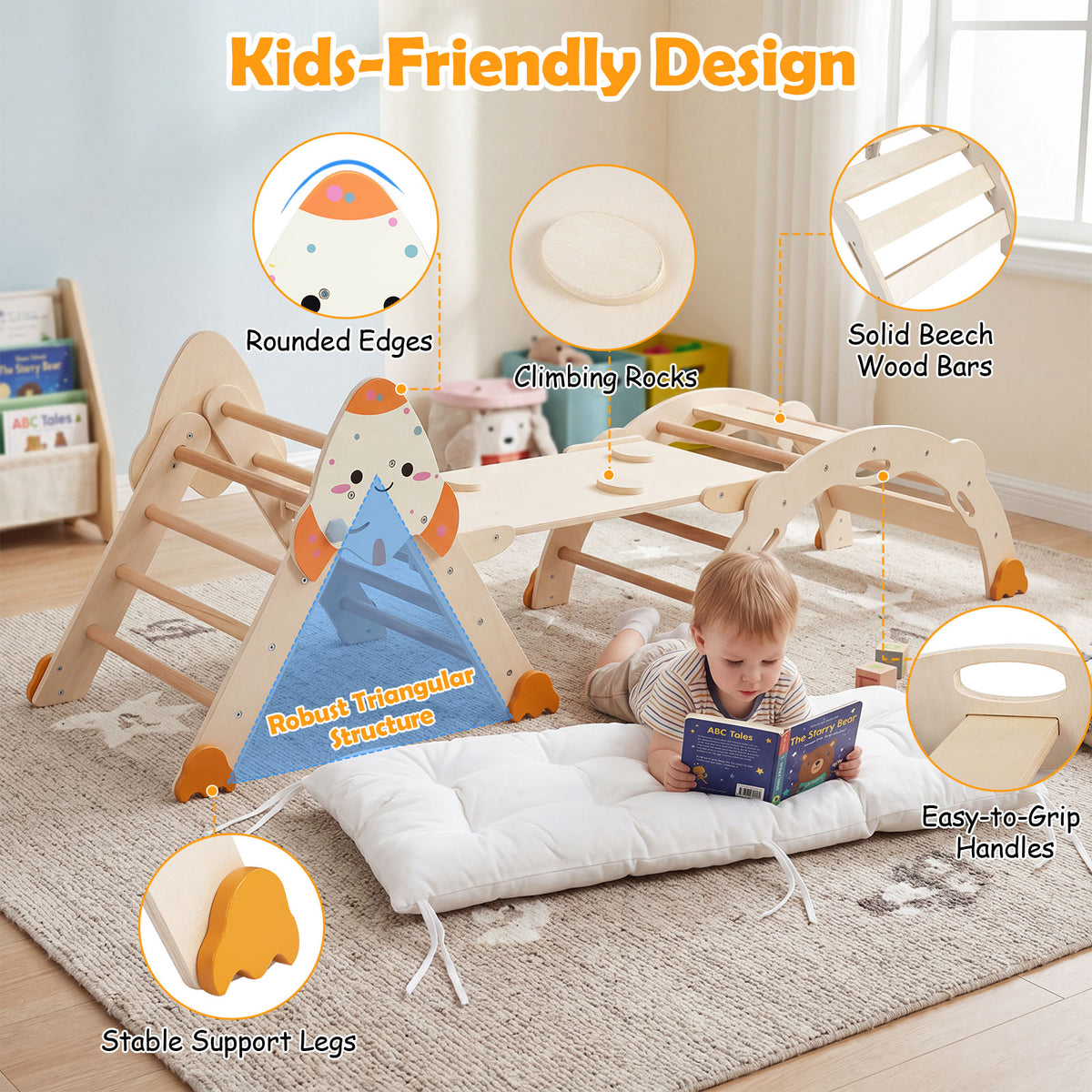 8-In-1 Pikler Triangle Set Rocket Themed, Kids 1+