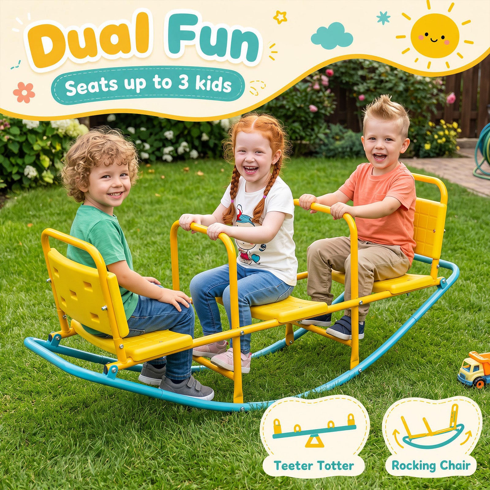 3-Person Outdoor Rocking Teeter Totter for Kids