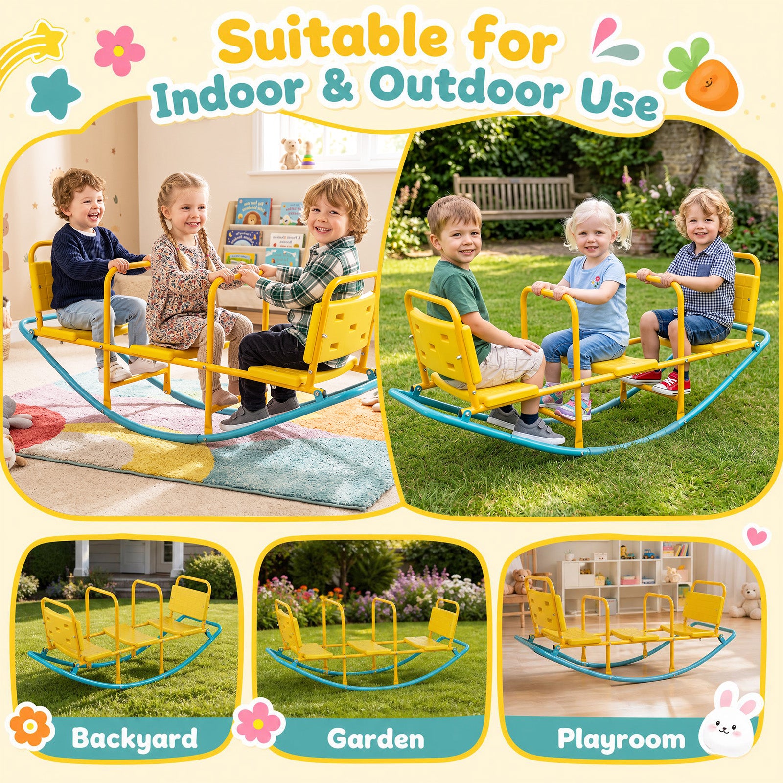 3-Person Outdoor Rocking Teeter Totter for Kids