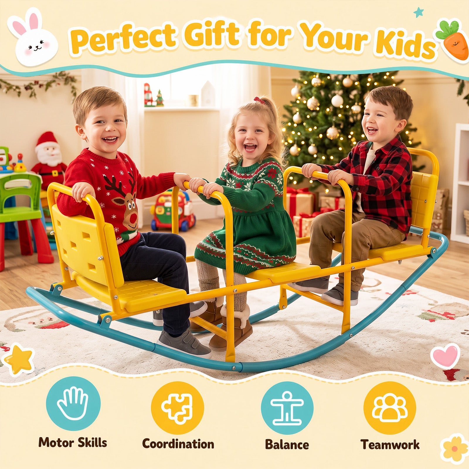 3-Person Outdoor Rocking Teeter Totter for Kids