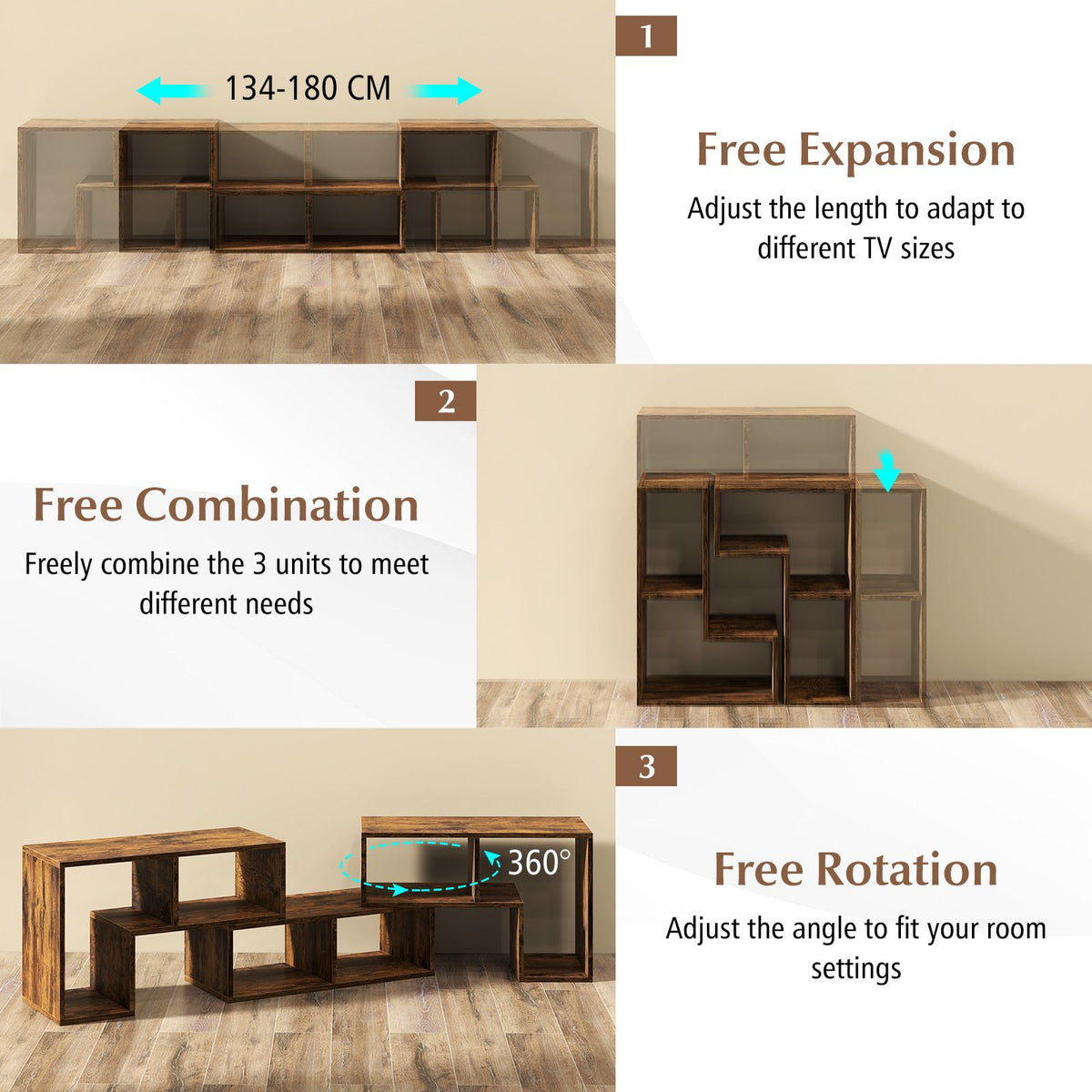 3-Piece Convertible TV Stand for Up to 65 inch TVs