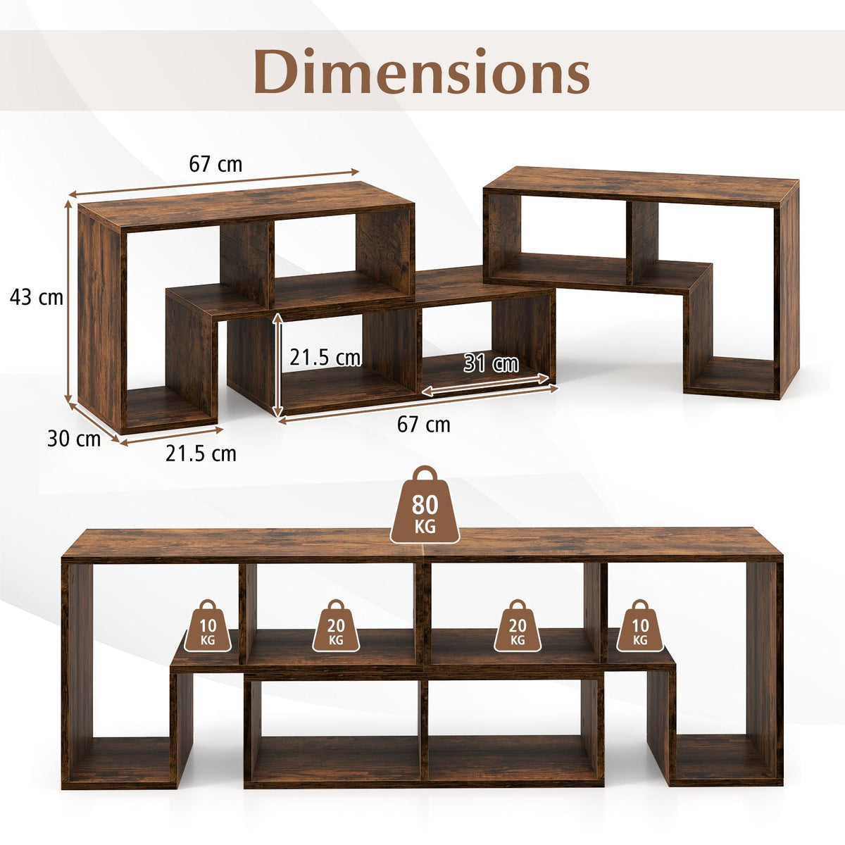 3-Piece Convertible TV Stand for Up to 65 inch TVs