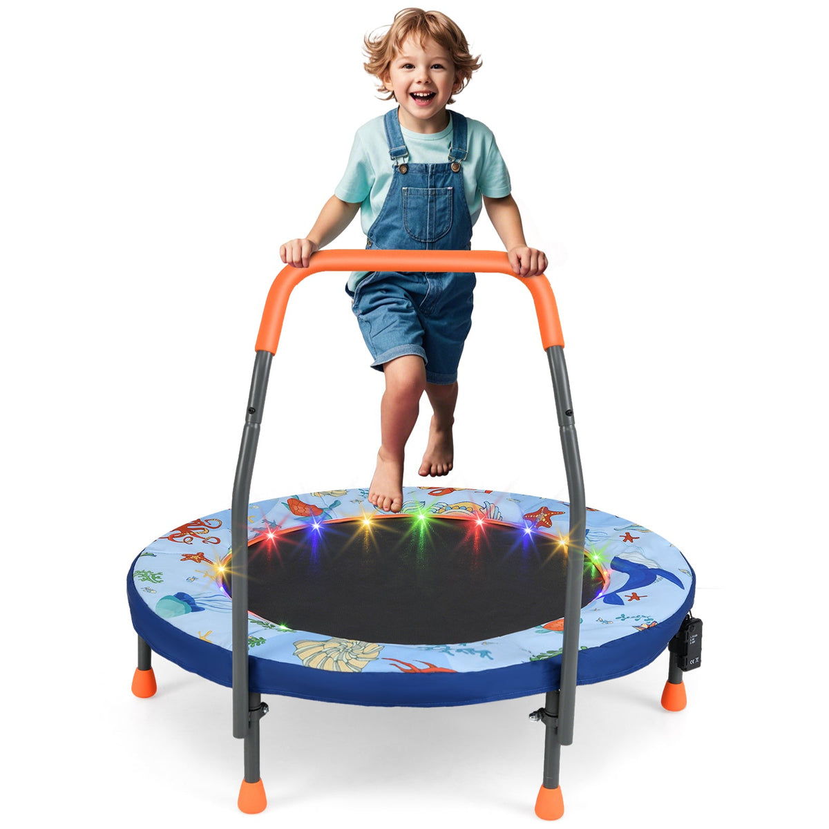 36" Mini Trampoline with 20 LED Lights, Foldable Trampoline for Kids