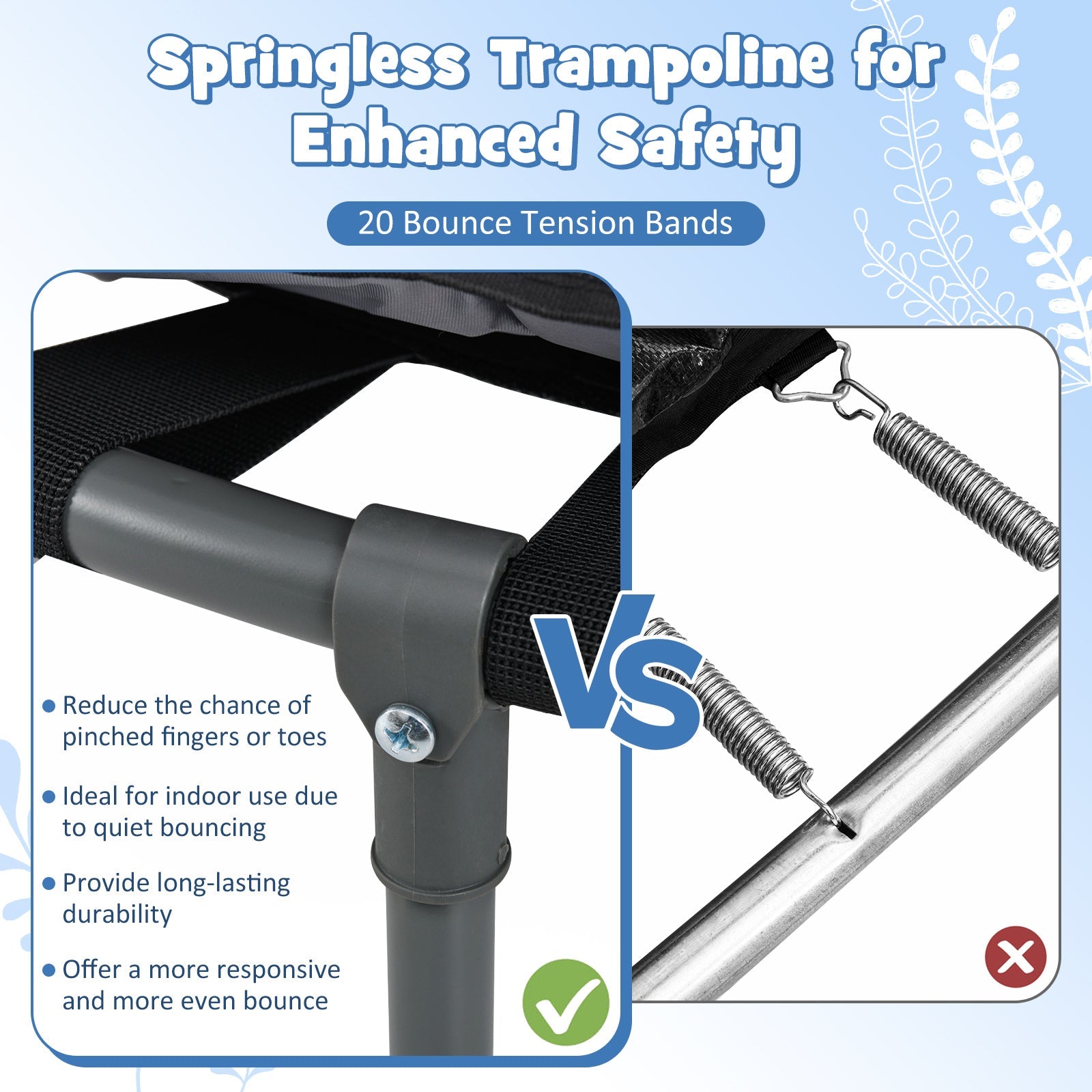 36" Mini Trampoline with 20 LED Lights, Foldable Trampoline for Kids