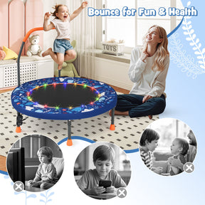 36" Mini Trampoline with 20 LED Lights, Foldable Trampoline for Kids