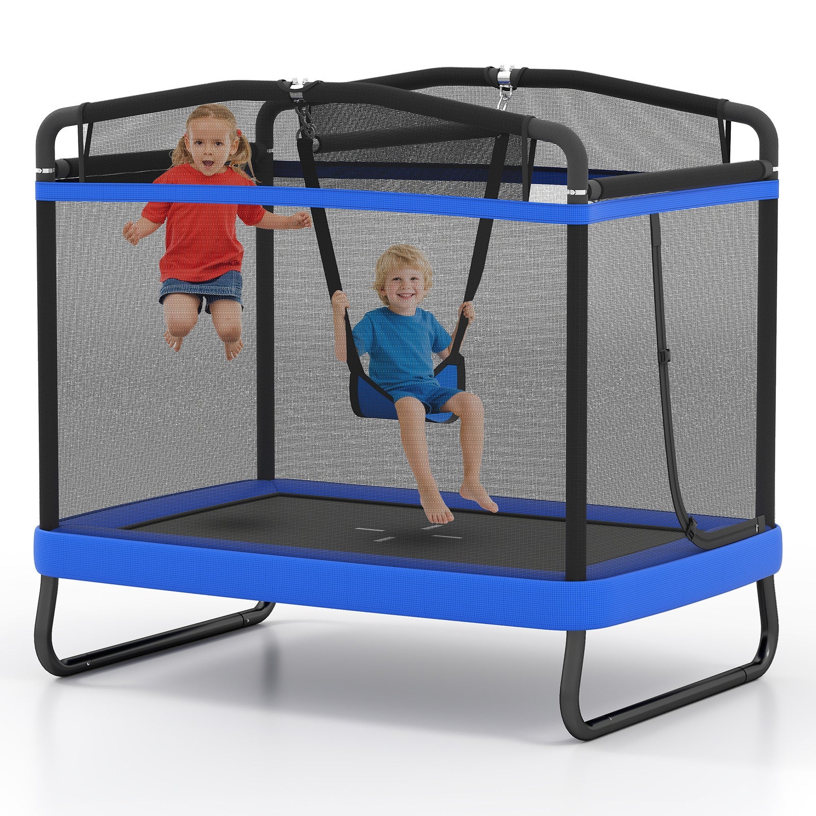 6 FT Kids Trampoline with Swing and Horizontal Bar, Small Rectangle Trampoline