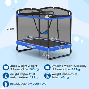 6 FT Kids Trampoline with Swing and Horizontal Bar, Small Rectangle Trampoline