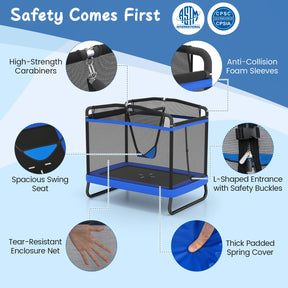 6 FT Kids Trampoline with Swing and Horizontal Bar, Small Rectangle Trampoline