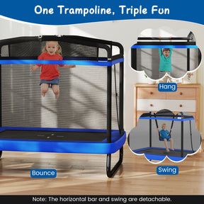 6 FT Kids Trampoline with Swing and Horizontal Bar, Small Rectangle Trampoline