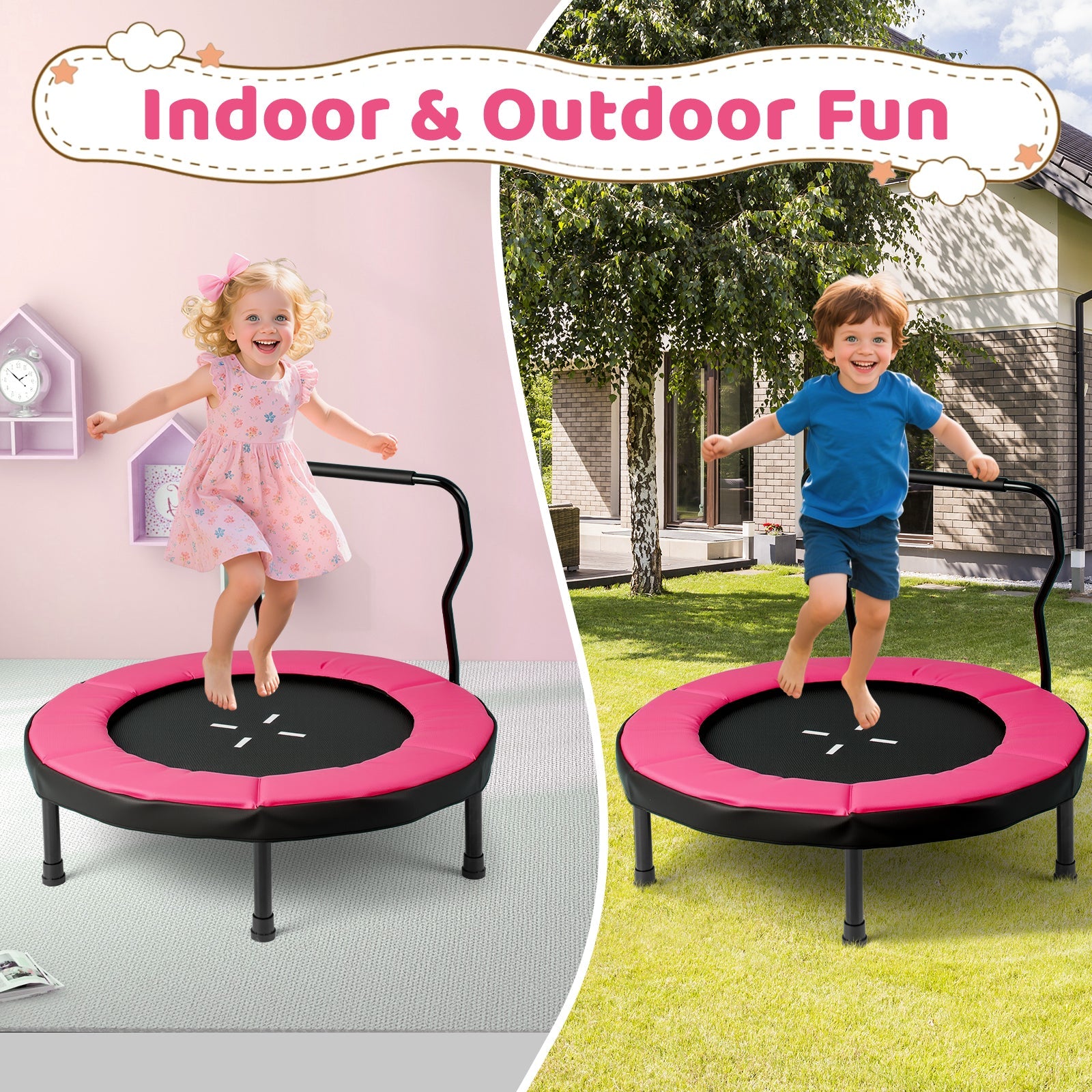 40” Trampoline for Kids, Indoor/Outdoor Fitness Trampoline for 3-6 Years Old Toddlers