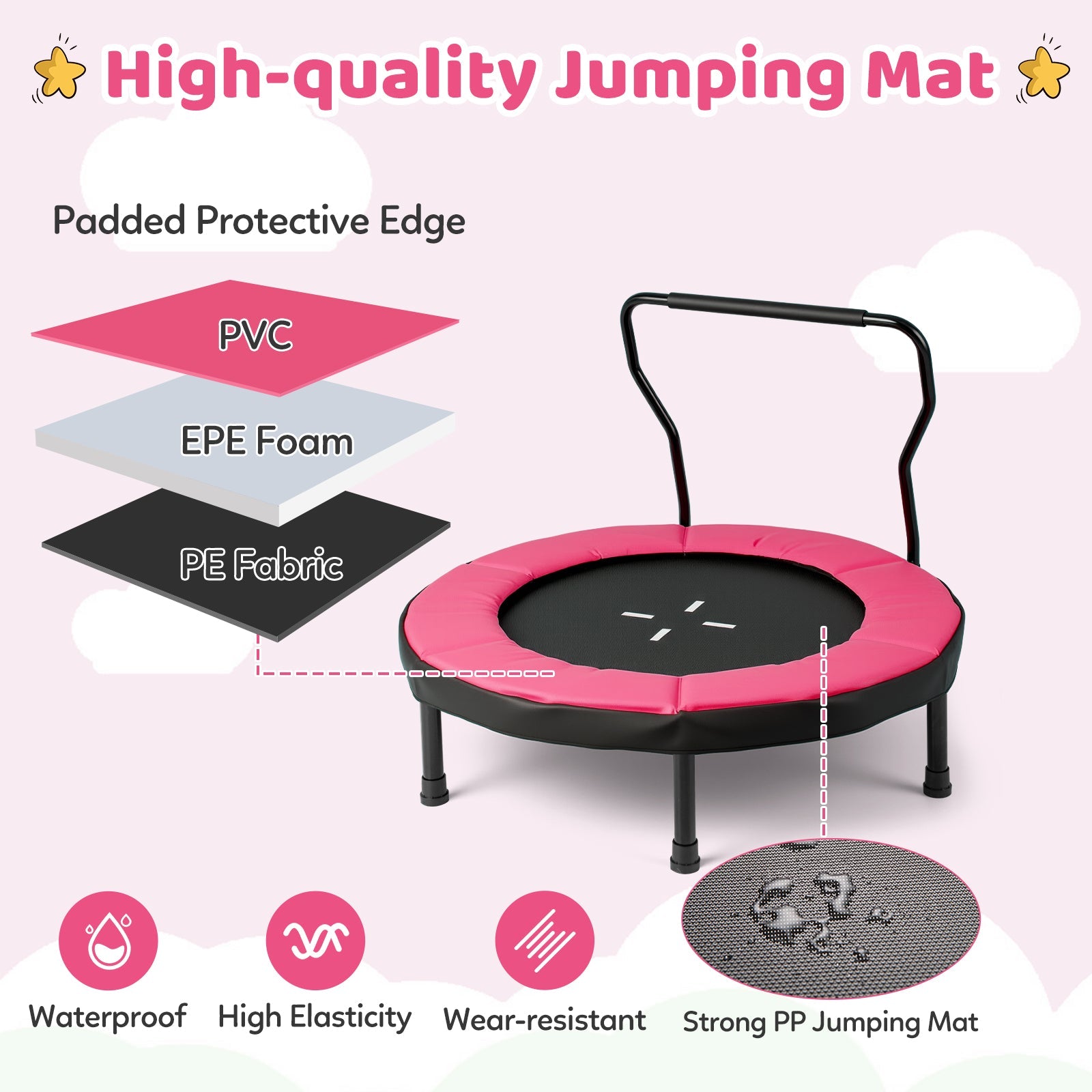 40” Trampoline for Kids, Indoor/Outdoor Fitness Trampoline for 3-6 Years Old Toddlers