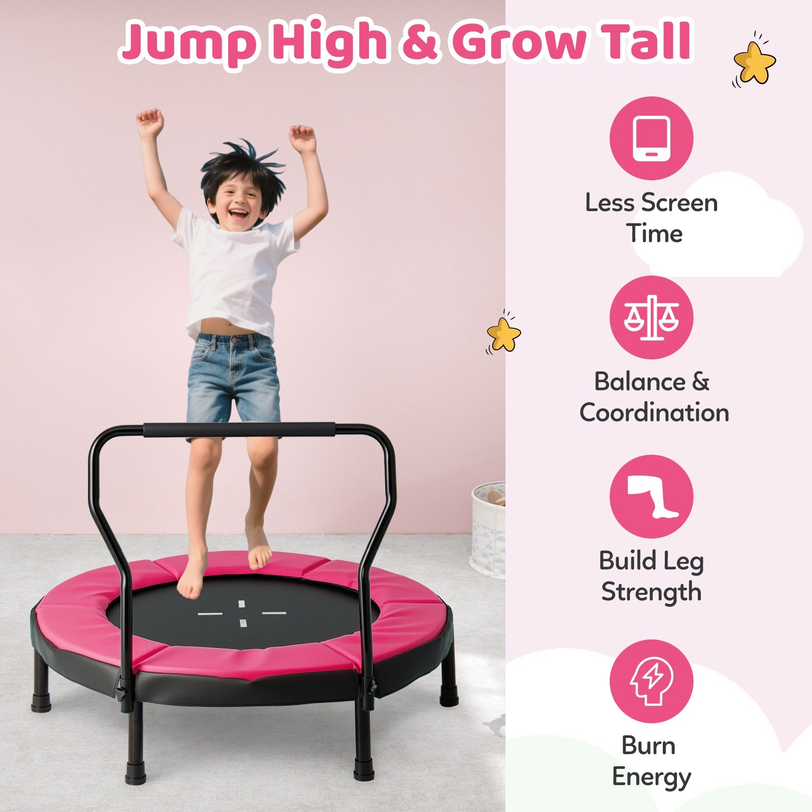 40” Trampoline for Kids, Indoor/Outdoor Fitness Trampoline for 3-6 Years Old Toddlers