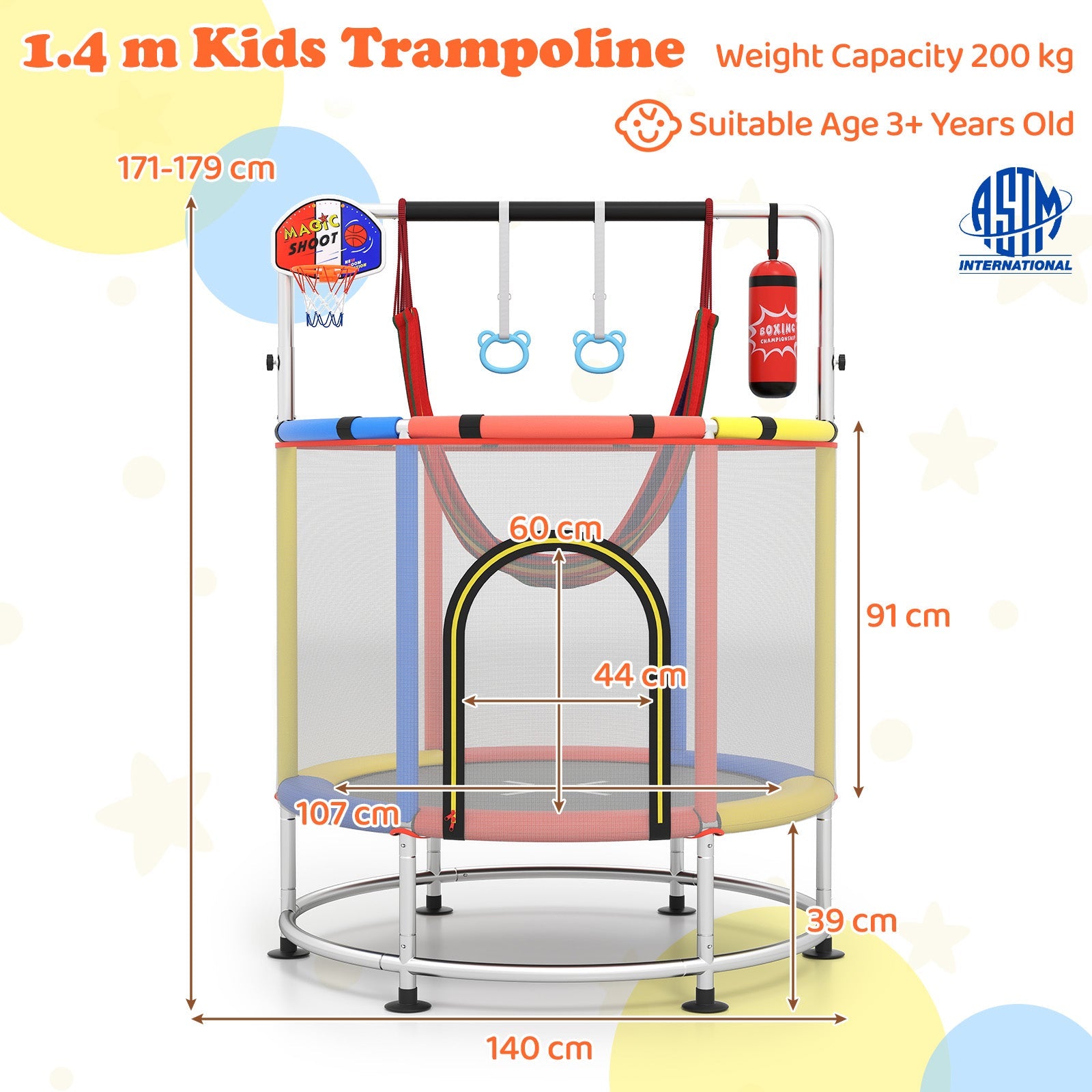55" Kids Trampoline, Toddler Trampoline for 3-6 Years Old Boys & Girls
