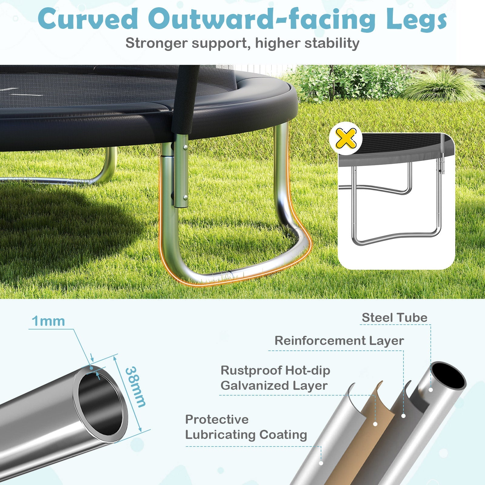 12FT 10FT 8FT Outdoor Trampoline, Heavy-Duty Recreational Trampoline with Safety Enclosure Net