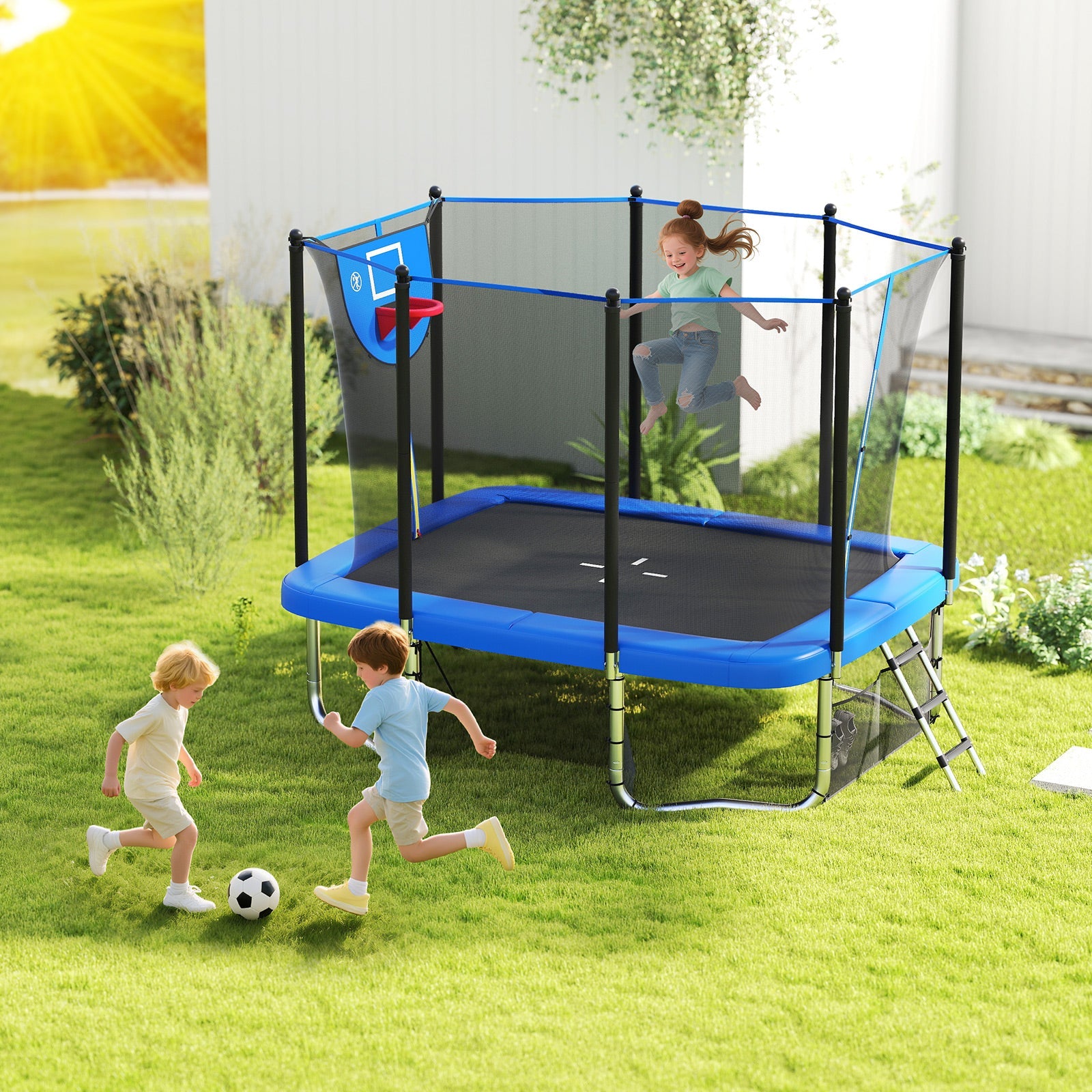 Rectangle Outdoor Trampoline, 10 x 8 FT Heavy-Duty Trampoline for Kids and Adults