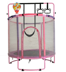 60" /55" Trampoline for Kids with Enclosure, 6-in-1 Indoor Outdoor Toddler Trampoline with Adjustable Gymnastics Bar, Swing, Basketball Hoop and Toys, Birthday Gifts for Boys Girls Age 3+