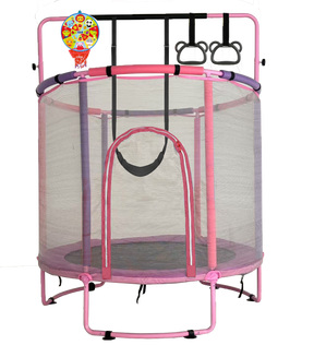 60" /55" Trampoline for Kids with Enclosure, 6-in-1 Indoor Outdoor Toddler Trampoline with Adjustable Gymnastics Bar, Swing, Basketball Hoop and Toys, Birthday Gifts for Boys Girls Age 3+