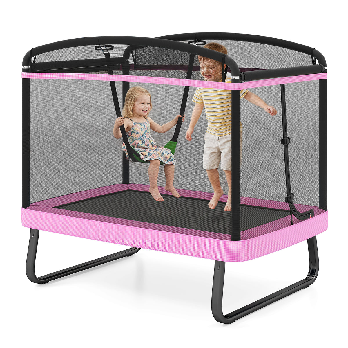 6 FT Recreational Trampoline with Swing, 2-in-1 Outdoor Toddler Trampoline w/ Swing